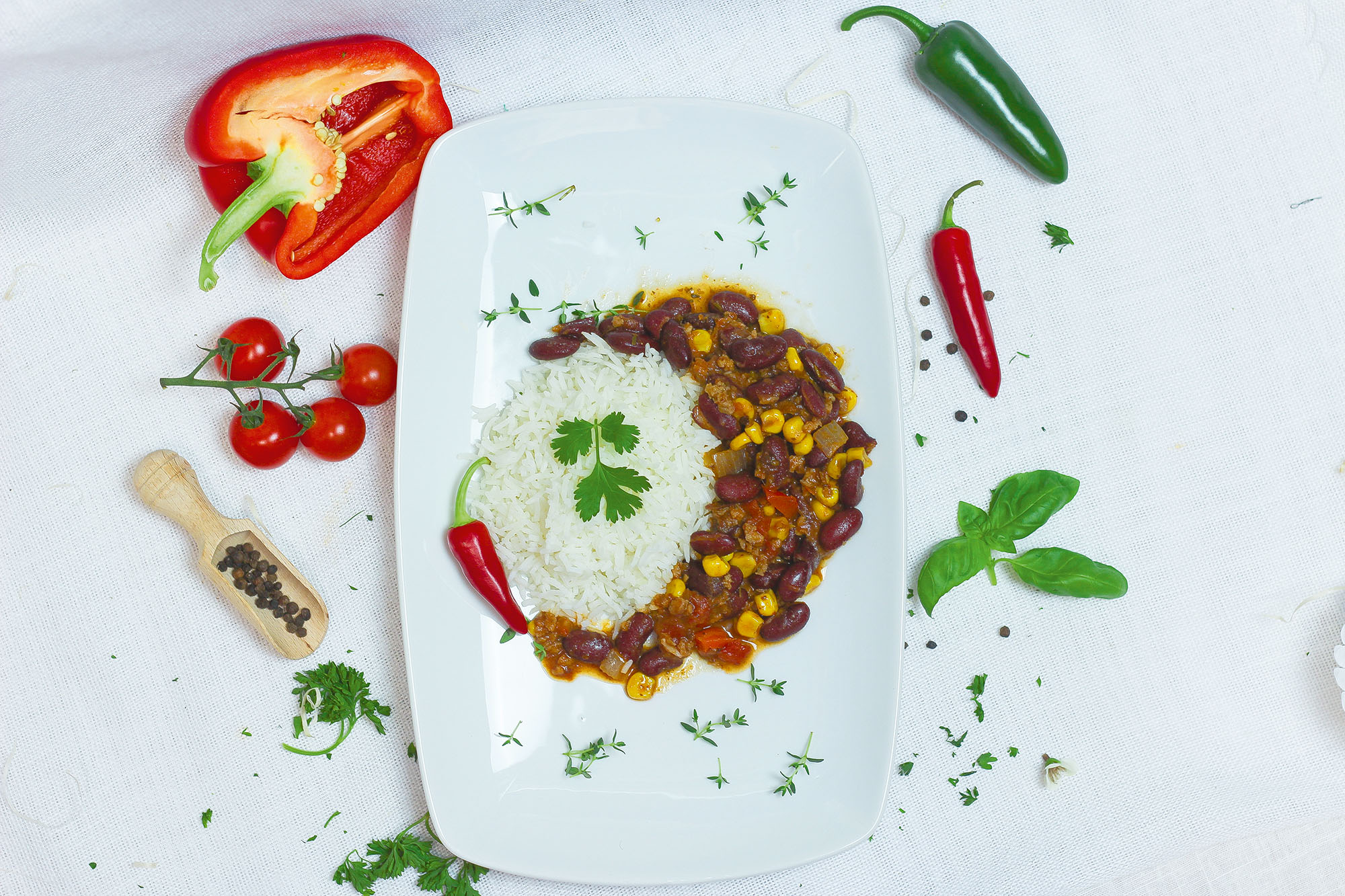 chili sin carne mit reis