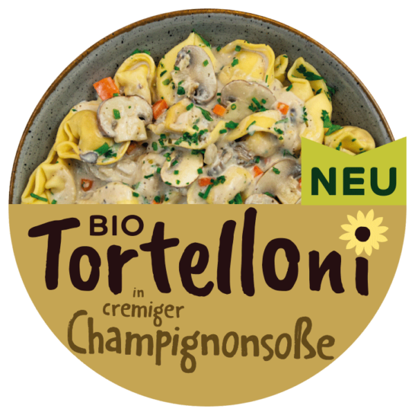 Bio Tortelloni in cremiger Champignonsoße Planet V Pasta Frischegericht
