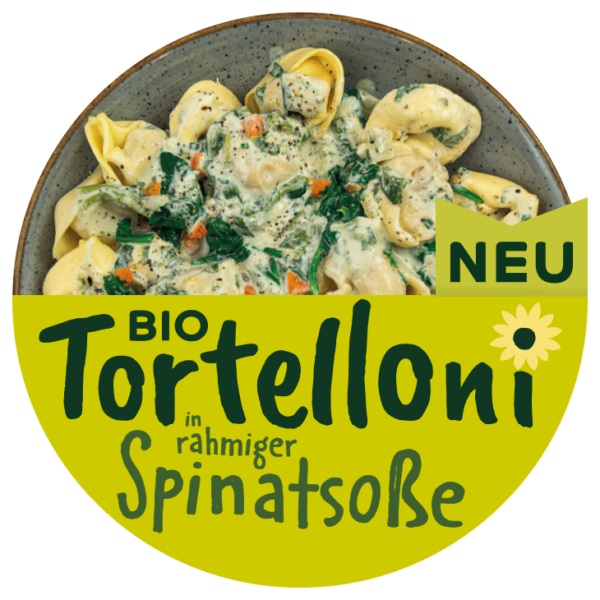 Bio Tortelloni in rahmiger Spinatsoße Planet V Pasta Frischegericht